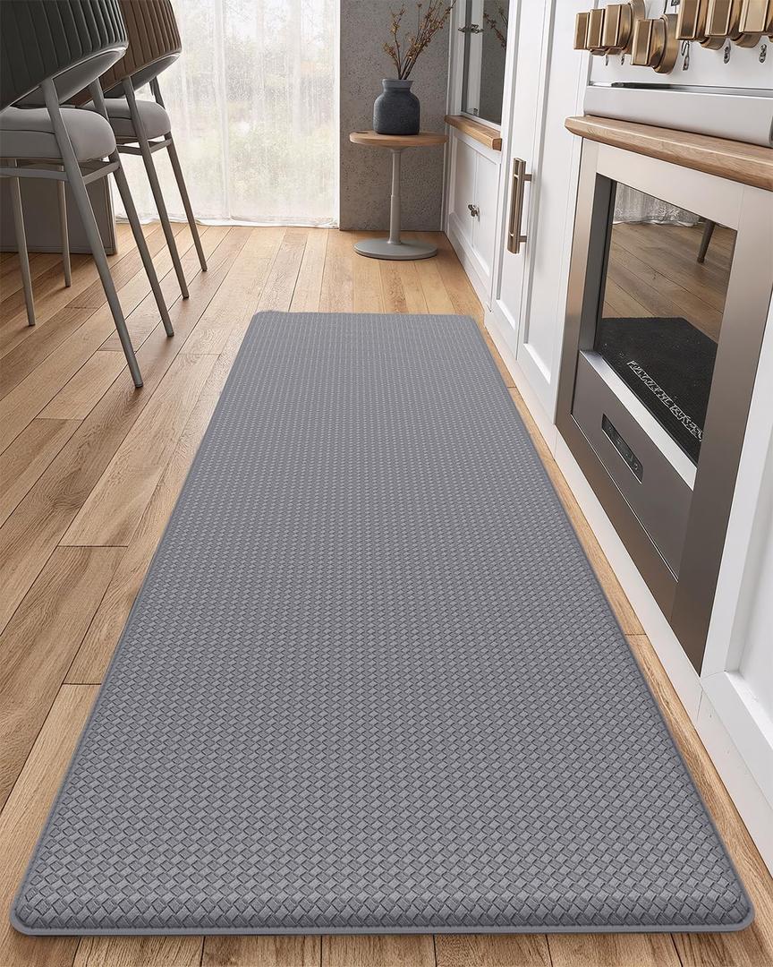 Color&Geometry Anti Fatigue Cushion Kitchen Mat for Floor -17"x94",Long,Easy Clean, Water & Oil Proof, Anti Slip, Foam Rubber Runner Rug for Front Sink Comfort Standing,Grey