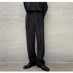 Black Pants For Men, Dark pleated multi-level suit pants men casual loose black pants for men trousers, Size M