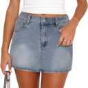 Women Low Rise Denim Mini Jean Skirt Stretchy Bodycon Fit Light Blue M (Blue, M)