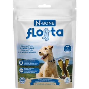 N-Bone Flossta Dual Action Dental Chews for Dogs, Unique Twist Shape for Deep Teeth Cleaning and Proactive Dental Care, Peanut Butter Flavor, 8 Count 6.4-oz Bag