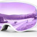 Kids Ski Goggles for Boys Girls Aged 3-14, 100% UV Protection OTG Ski Goggles (A07-white/Purple(vlt 28%))