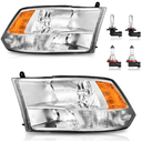 2010 2011 2012 2013 2014 2015 2016 2017 2018 Dodge Ram Headlight Assembly compatible with 10-18 Ram 1500/10-18 Ram 2500 3500 Chrome Housing Amber Reflector Headlamp Replacement