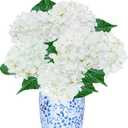 6PCS Premium White Hydrangea Artificial Flowers Bouquets, Ivory Silk Hydrangea Flowers Heads with Stems, Fake Hydrangeas Flowers Arrangement, Faux Hydrangea Decor for Home Wedding Party Baby Shower