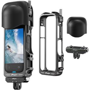 360 X4 Aluminium Protective Quick Release Cage Case,Quick Release Mount and Silicone Lens Guards Cap Compatible with Insta360 X4 (Bundle 3)