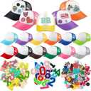 Hercicy 12 DIY Trucker Hats Kit, Sublimation Blank Baseball Caps with 120 pcs Embroidered Patches DIY Craft for Party(Cute, Multicolor)