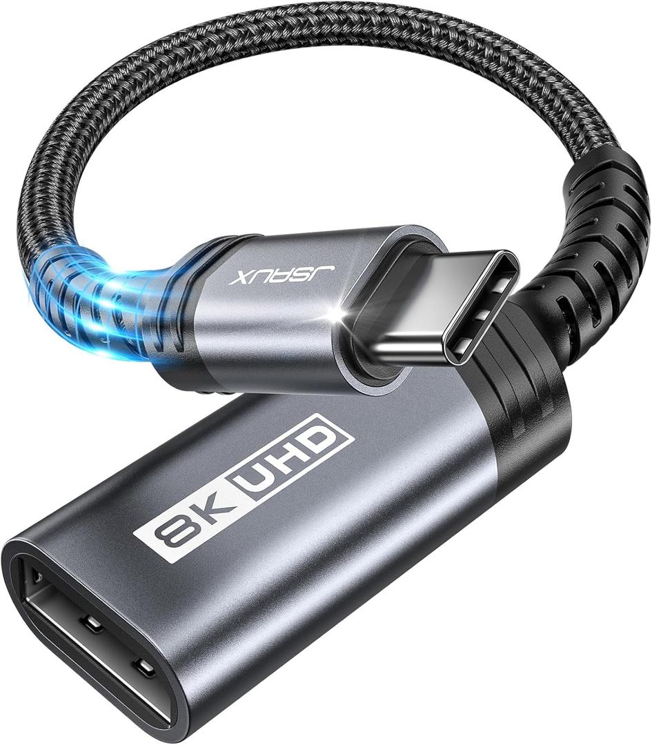 JSAUX USB C to DisplayPort 1.4 Adapter [8K@60Hz, 4K@144Hz 120Hz, 2K@240Hz] Dynamic HDR, 3D Thunderbolt 4/3 to Display Port Compatible with Oculus Rift S, MacBook Pro, Reverb G2, Dell XPS, Surface Pro