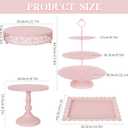 Fivenl 8 Pcs Cake Stand Pink Metal Dessert Table Display Set, 3-Tier Cupcake Stand, Cake Display Tower and Cookie Tray Rack Serving Tray for Birthday Party, Weddings, Baby Shower (Pink)