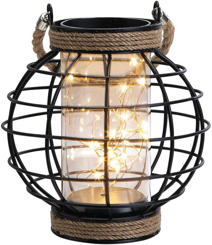 JHY DESIGN Metal Cage LED Lantern Battery Powered,7.3" Tall Cordless Accent Light with 20pcs Fairy Lights.Great for Weddings, Parties, Patio, Events for Indoors/Outdoors.