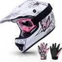 TCMT DOT Youth Kids Dirt Bike Helmet Youth Motocross Helmet Full Face ATV Four Wheeler Motorcycle BMX Helmet for Boys Girls, Off-Road Protective Gear with Goggles Gloves New (Pattern: Pink Butterfly)