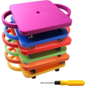 GSE Games & Sports Expert Gym Floor Scooter Board with Handles, Sitting Scooter for Kids Indoor Play Equipment, Fun Scoot Board with Non-Marring Plastic Casters for Children (6-Pack)