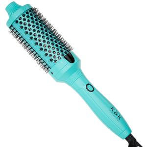 K&K Pro Thermal Brush, Green 1 3/4 Inch Heated Round Brush, Professional Heated Curling Ceramic Tourmaline Ionic Curling Iron, Hot Styling Volumizing Tool, Dual Voltage
