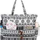 LEDAOU Large Beach Tote Bag Women Waterproof Sandproof Zipper Beach Tote Bag for Pool Gym Grocery Travel with Wet Pocket (Boho)