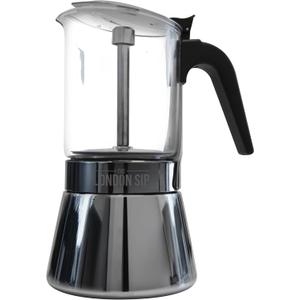 London Sip Glass and Stainless Steel Stovetop Espresso Maker Moka Pot Italian Coffee Percolator, Matte Black, Large (15.2 oz)