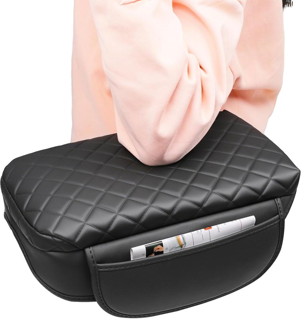 Center Console Armrest Cover for Kia Sportage 2023 2024 2025 2026 Accessories Arm Rest Lid Pad with Side Pockets, Black Faux Leather
