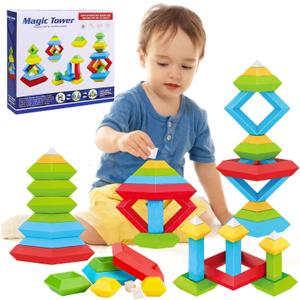 Tsomtto Montessori Toys for 1 2 3 4 5 6 Year Old Boy Girl Toddlers Preschool Learning Activities 30 Pcs Stacking Building Blocks STEM Stackable Educational Sensory for Kids Age 1-3 3-5