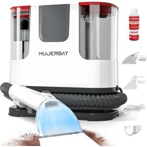 Upholstery Carpet Cleaner, MUJERBAY 12Kpa Portable Spot and Stain Cleaner, Easy Move with Universal Wheels & Handle, 1.18-inch Deep Cleaning Machine for Couch, Stairs, Car and Pet Messes.Red