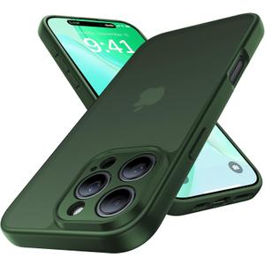Shockproof for iPhone 16 Pro Case, [Full Camera Protection] [Military-Grade Drop Protection] Protective Anti-Yellow Slim Translucent Skin-Friendly for iPhone 16 Pro Phone Case, Forest Green