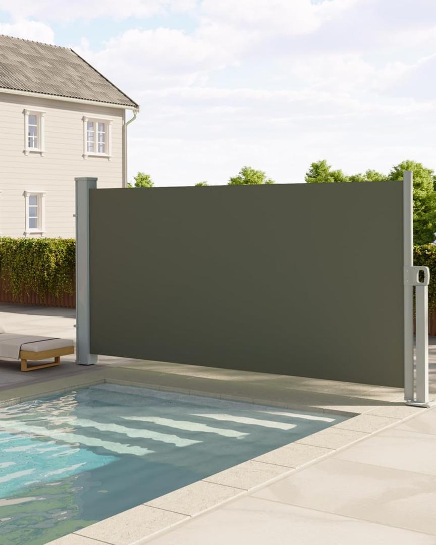 GarveeLife 71 in x138 in Retractable Side Awning for Patio, Retractable Privacy Screen Protection Awning, Waterproof & UV-Resistant Folding Privacy Divider, for Patio, Balcony and Pools, Light Grey