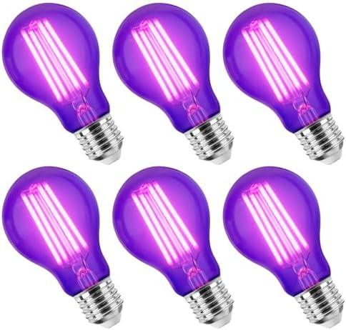 KEJIYILT 6 Pack E26 A19 Filament LED Black Light Bulbs, 9W Blacklight Bulb, 100W Equivalent, Black Light Bulb Glow in Dark Party Fluorescent Posters Decor Display