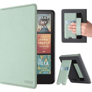 CoBak Case with Stand for Kindle Paperwhite 12th Gen 2024 Released (7") & Kindle Colorsoft Signature Edition - Durable PU Leather Cover with Auto Sleep Wake, Card Slot, Hand Strap Feature, Sage Green