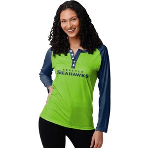 FOCO Women's NFL Team Logo Ladies Fashion Shirt Long Sleeve Henley (XX-Large, Big Wordmark)