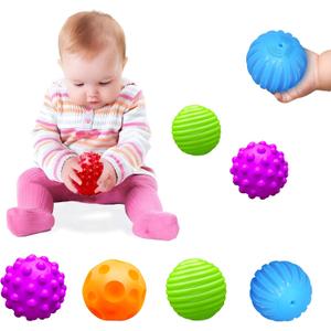 Montessori Toys for Babies 3 Months+, Baby Balls 3 to 12 Month for Babies & Toddlers 3M+, Textured Multi Ball Set Colorful & Soft Squeezy Sensory Toys. Stress Relief Balls for Infant (4 Pack)