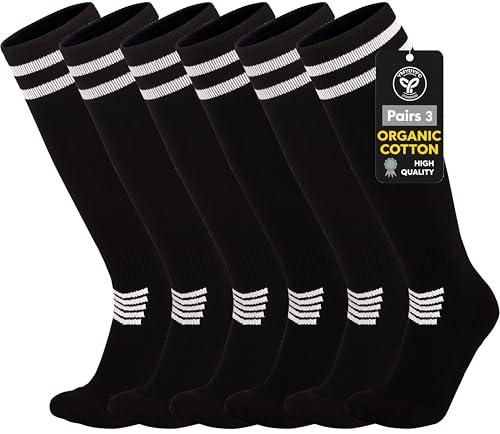 YMYDYFC Kids Soccer Socks Cushion Cotton Compression Socks Baseball Sock For Youth Toddler Boys Girls Men Women Knee High Sock Black_3pack Small (4-8Years)
