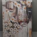 DUWQU 3 Piece Framed Elegant Farmhouse Canvas Wall Art, Vintage Floral Pictures Wall Decor, Nature Themed Daisy Art Prints for Living Room Bedroom Kitchen and Office Ready to Hang 1624 Inches