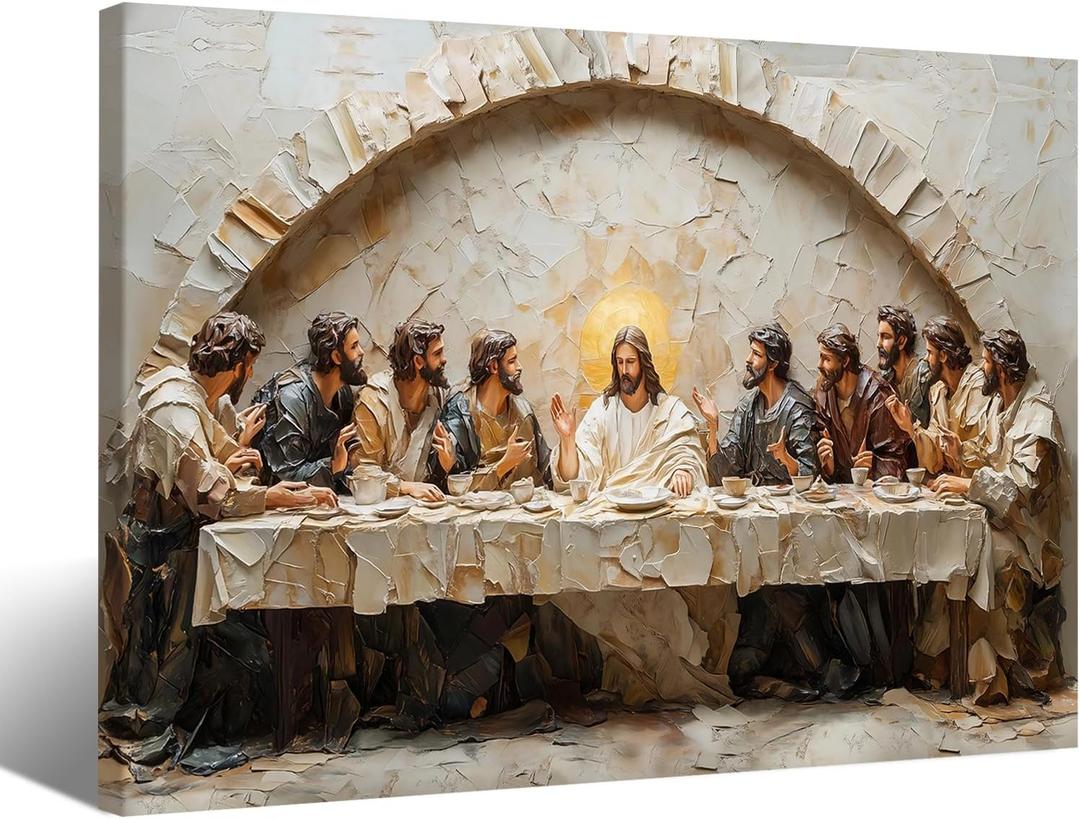 RUMSICH Last Supper canvas wall mural Jesus and Disciples wall decoration Christian painting religious poster print Christmas home decor suitable for living room prayer room church office16 x 24 inch