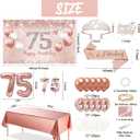 Trgowaul 75th Birthday Decorations Balloon Set Women's Arch, Rose Gold 75th Birthday Banner and Party Tablecloth, Belt and Tiara, Pink Gold 75th Balloon, Pink Birthday Cake Top, Latex Balloon * 60