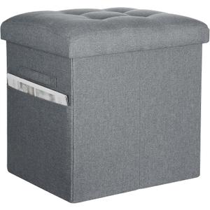 Storage Ottoman Foot Rest, 61L Slim Tall Folding Linen Foot Stool with Thicker Foam Padded Seat. Small Ottoman with Storage Bench for Bedroom Living Room, 300lbs Weight Support, 17x13x13IN, Light Gray