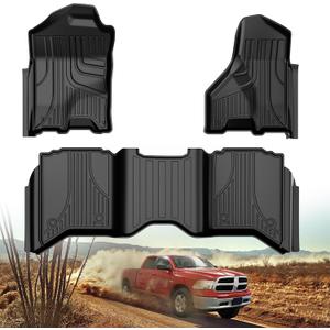 Floor Mats for 2013-2018 Dodge Ram 1500/2500/3500 Crew Cab | All Weather Floor Mats for 2019-2024 Dodge Ram 1500 Classic (NOT New Body) Crew Cab | TPE Non-Slip Interior Accessories, Black
