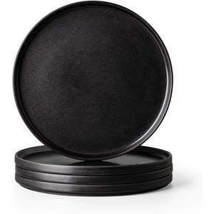 AmorArc Ceramic Dinner Salad Plates Set of 4, 8.5 Inch Reactive Matte Glaze Dish Set, Dessert, Salad, Appetizer, Small Dinner Plate, Microwave, Dishwasher Safe,Scratch Resistant,Reactive Matte Black