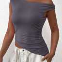 PRETTYGARDEN Womens 2026 Summer Off The Shoulder Crop Tops Sleeveless One Shoulder Ruched Asymmetrical Y2K Going Out Tank Top (S)