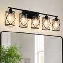 5-Light Matte Black Bathroom Light Fixtures Over Mirror, 38" UL-Listed Modern Wall Sconce Lights with Clear Glass and Metal Cage for Bath, Hardwire E26, CH9176BK-5W, 5-Light, 38.5" L