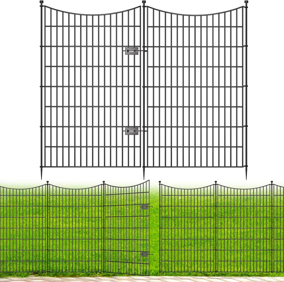 10 Panels Decorative Garden Fence with Gate, 48 in(H) X 23.6 ft(L) No Dig Dog Fence Animal Barrier Outdoor for Yard, Rustproof Metal Garden Edging and Borders, Temporary Fencing Stakes