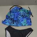 Women's Funny Graphic Drawstring Halter Two Piece Tankini Set Summer Swimwear Beach Vacation Swimsuits (Blue, L)