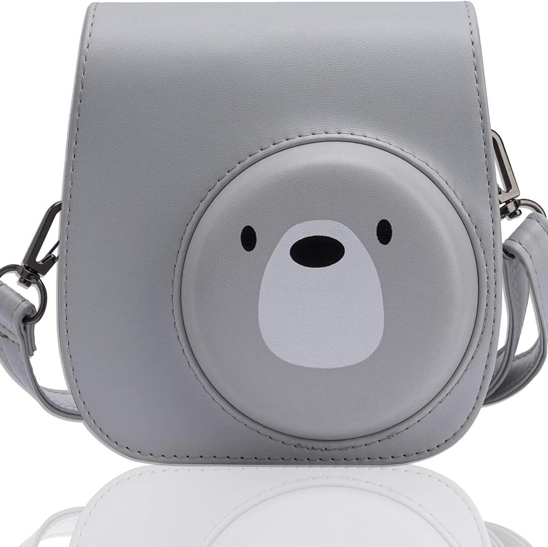 Frankmate Protective Case for Fujifilm Instax Mini 12 11 Instant Camera - Premium PU Leather Bag Cover with Removable Adjustable Strap (Cute Bear)