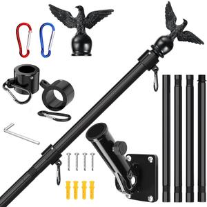 LETSTRY 5FT Flag Pole for Outside House with Adjustable Bracket, Upgrade Stainless Steel Tangle Free Flagpole, Heavy Duty House Flagpole for 3x5 Flags for Residential, Outdoor or Porch, Black