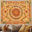Accnicc Yellow Sun and Moon Tapestry Vintage Indie Boho Tapestry Wall Hanging with Sunflowers Butterfly Moth Constellation Aesthetic Wall Tapestries for Bedroom Dorm Living Room (Orange, 60'' x 80'')
