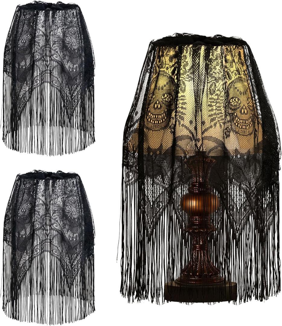 Halloween Decor Lamp Shades, Lampshades Table Cover Decorations, 20 X 60 Inch Large Spider Web Lamp Shade Cover, Black Lace Cover for Halloween Indoor and Outdoor Decorations 2PCS