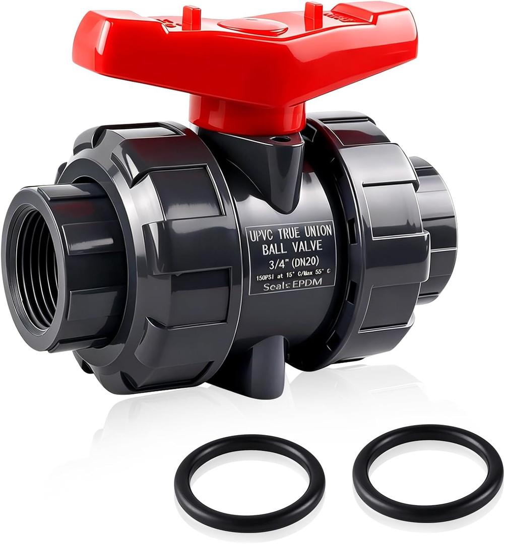 Boltigen 3/4" NPT UPVC True Union Ball Valve, DN25 Threaded PVC Full Port Shut Off Ball Valve for Water System