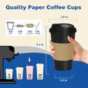 16 oz 100 Pack Coffee Cups with Lids and Sleeves, Straws, Hot Disposable To Go Travel Paper Cups Bulk for Office, Home Coffee Bar Accessories, Chocolate, Cocoa, Beverage (Black)