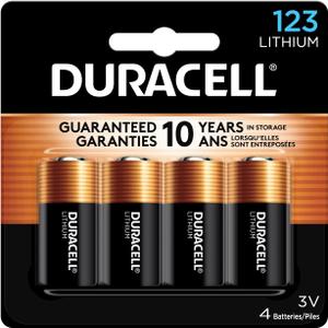 Duracell CR123A 3V Lithium Battery, 4 Count (Pack of 1), 3 Volt High Power for Home Safety, Security Devices, Flashlights, Smoke Alarms, Home Automation