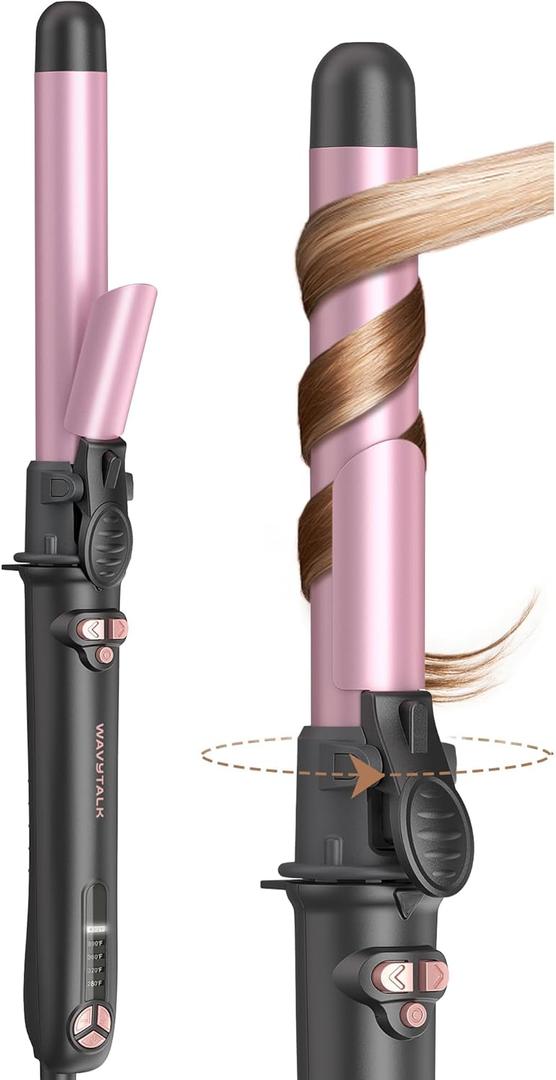 Wavytalk Rotating Curling Iron, Curl Cycle, 1 Inch Automatic Curling Wand for Long Hair, Get Effortless Curls with Self Spinning Barrel up to 430F with Home Button, Dual Voltage, Rose Gold