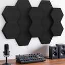 Acoustic Foam Panels, 1.57" & 2.75" Dual-thickness, 12 Pack Sound Absorbing Foam Tiles for Walls, Doors, Ceiling, 12" x 10" 3D Hexagon Decorative Art Panels for Recording Studio, Room, Pared (Black)