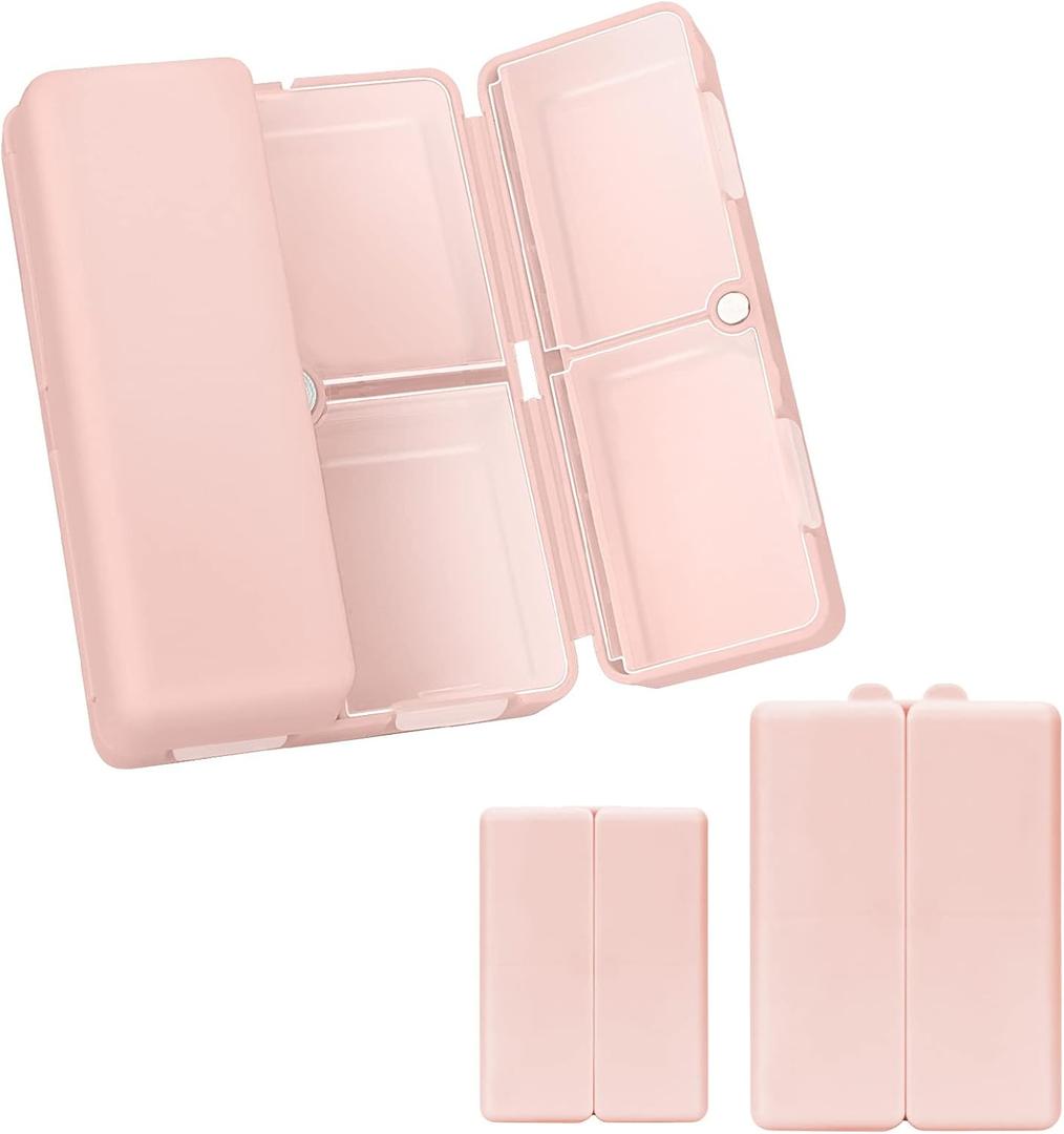 FYY 2 Pcs Daily Pill Organizer, 7 Compartments Portable Pill Case Travel Pill Organizer,[Folding Design] Pill Box for Purse Pocket to Hold Vitamins,Cod Liver Oil,Supplements and Medication-Pink (Large (1 Piece), Small (1 Piece))