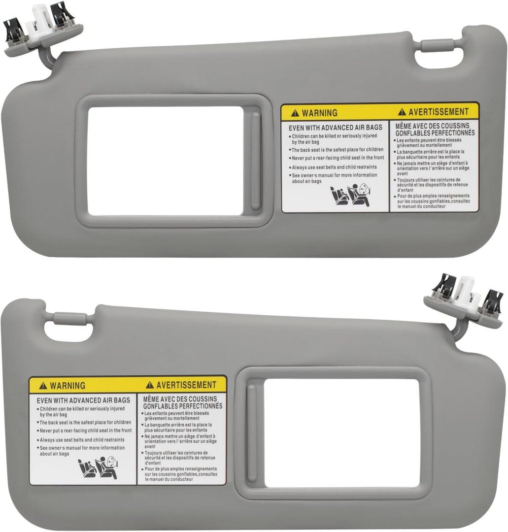 Driver Left & Passenger Right Side Sun Visor Compatible with Toyota RAV4 2006 2007 2008 2009 2010 2011 2012 2013 with Light Replace 74320-42501-B2 & 74310-42451-B2 Gray