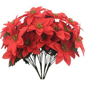 FERIAL 4 Pcs Christmas Artificial Flowers Poinsettia Flowers Red 7 Heads Silk Poinsettia Christmas Floral Bouquet Winter Artificial Poinsettia Bushes for Xmas Party Holiday Arrangements Decoration