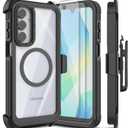 for Samsung Galaxy A16 5G Case, [Transparent & Holster Series] Belt Clip Full Body Shockproof Protective Cell Phone Cover with 2 Pack Tempered Glass Screen Protector (Black/Clear)